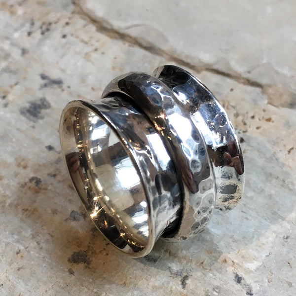 Sterling silver ring, wide band, spinner ring, meditation ring, unisex silver band, mens wedding ring, fidget ring - Falling for you R2509