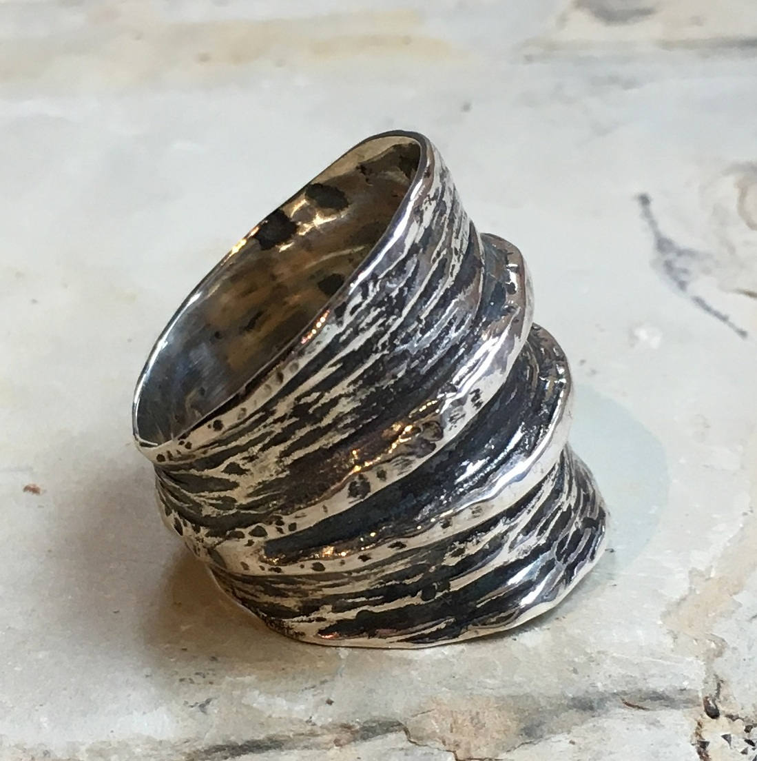 Sterling silver ring, oxidized silver ring,  wide silver ring, bohemian band, rustic wedding band, statement ring - Mixed emotions R2512