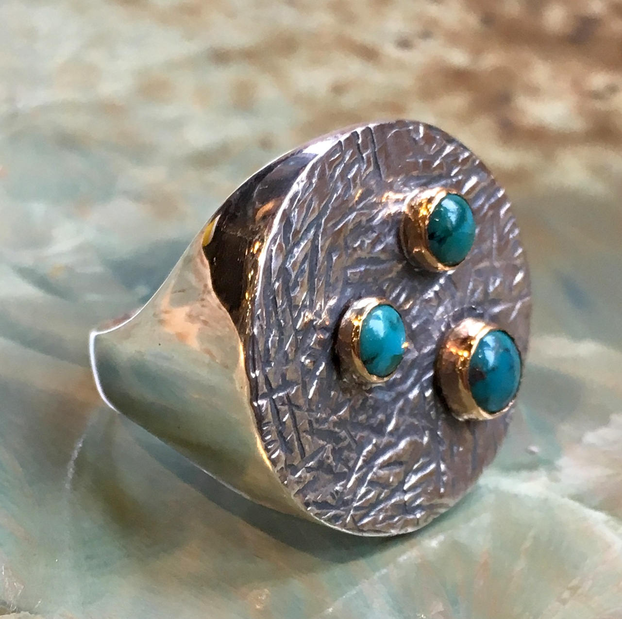 Statement cocktail gold silver Turquoises Two Tone Ring - My way R2529