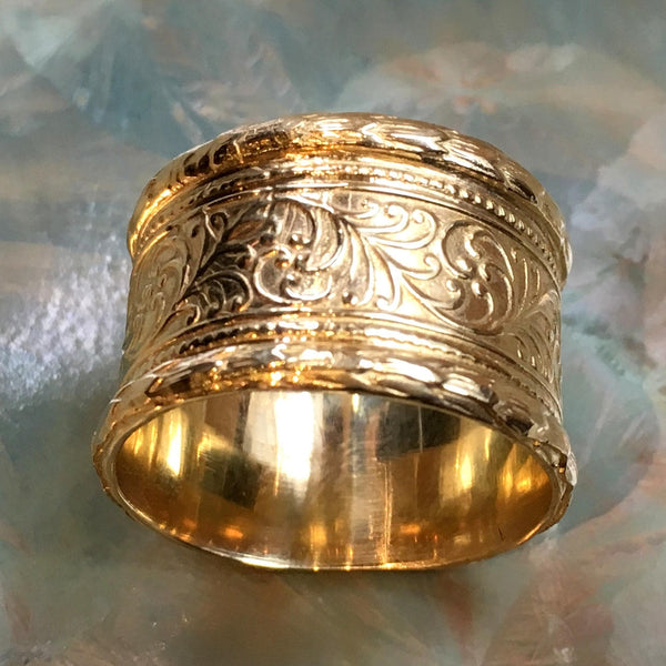 Golden brass band, boho ring, Brass ring, Unisex wedding band, womens ring, vine ring, wide ring, simple ring, lace ring - Believe RK1741