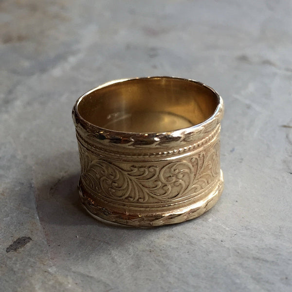 Golden brass band, boho ring, Brass ring, Unisex wedding band, womens ring, vine ring, wide ring, simple ring, lace ring - Believe RK1741