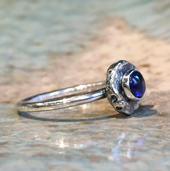 Birthstone ring, Blue sapphire ring, sterling silver ring, stacking ring, simple ring, dainty ring, delicate ring, stone ring - Fancy R2487