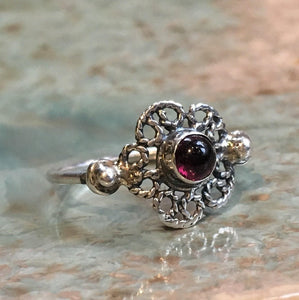 Silver Garnet ring, birthstone ring, January birthstone ring, Flower ring, stacking ring, Dainty ring, simple thin ring - Establish R2480