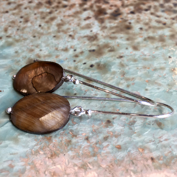 Sterling silver brown agate Earrings, Dangle earrings, oval stone Earrings, Long Earrings, drop earrings, casual earrings - Soft spot E8082