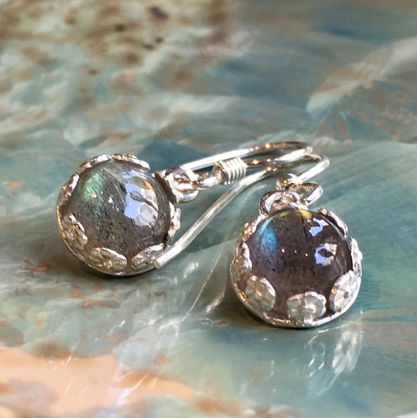 Flower labradorite earrings, Sterling silver earrings, floral earrings, dangle earrings, woodland earrings, botanical earrings - Julie E8081