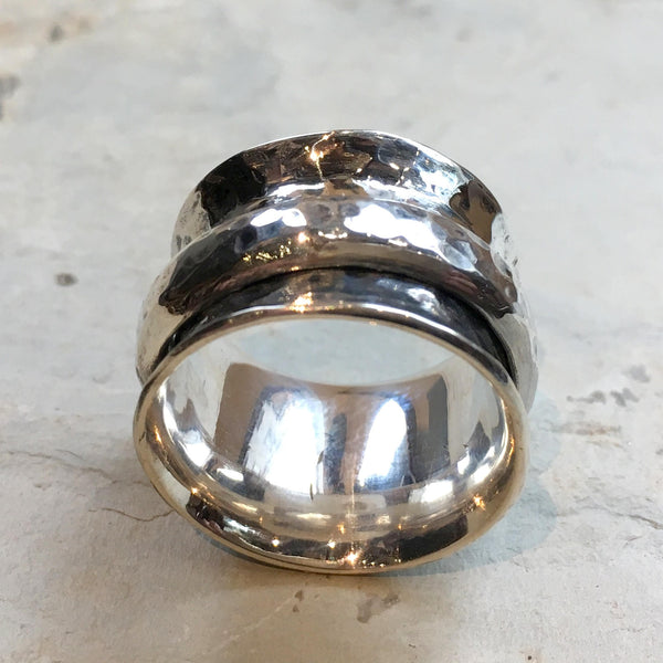 Sterling silver ring, wide band, spinner ring, meditation ring, unisex silver band, mens wedding ring, fidget ring - Falling for you R2509