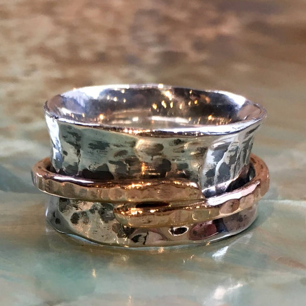 Silver gold ring, spinner ring, Fidget ring, Gypsy ring, Sterling silver ring, Wire ring, Bohemian ring, wedding band -  Spinning R2521