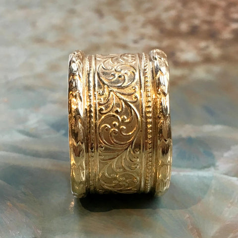 Golden brass band, boho ring, Brass ring, Unisex wedding band, womens ring, vine ring, wide ring, simple ring, lace ring - Believe RK1741