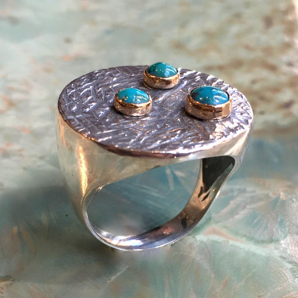 Statement cocktail gold silver Turquoises Two Tone Ring - My way R2529