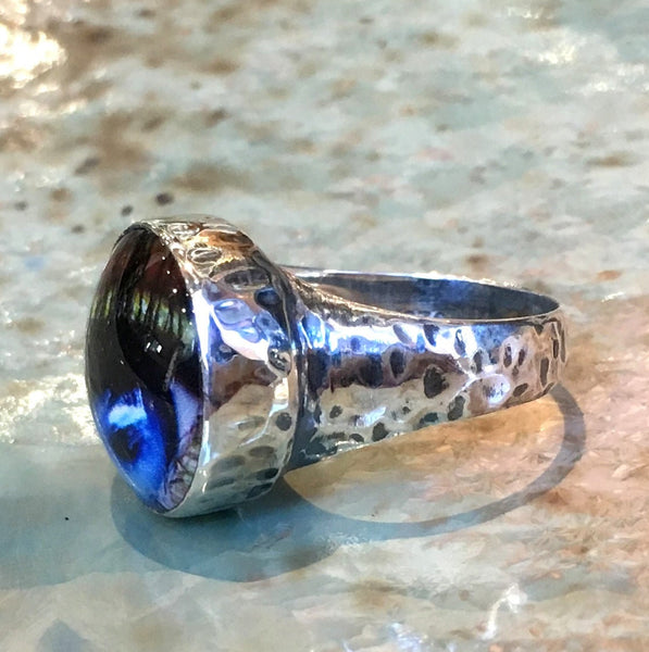 RÉSERVÉ À GERTRUDE - resin ring, evil eye ring, boho ring, kitch ring, statement ring, cocktail ring - The blue eye R2534