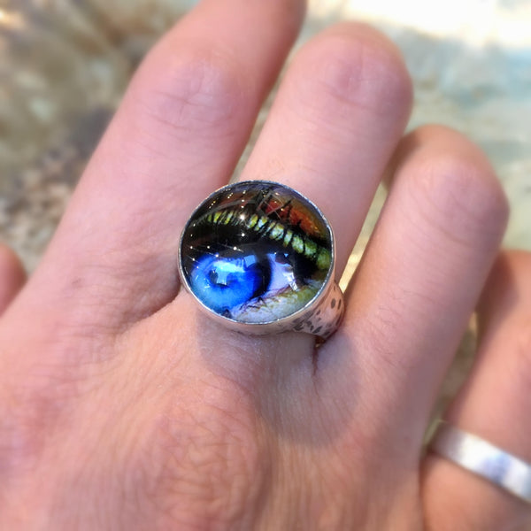 RÉSERVÉ À GERTRUDE - resin ring, evil eye ring, boho ring, kitch ring, statement ring, cocktail ring - The blue eye R2534