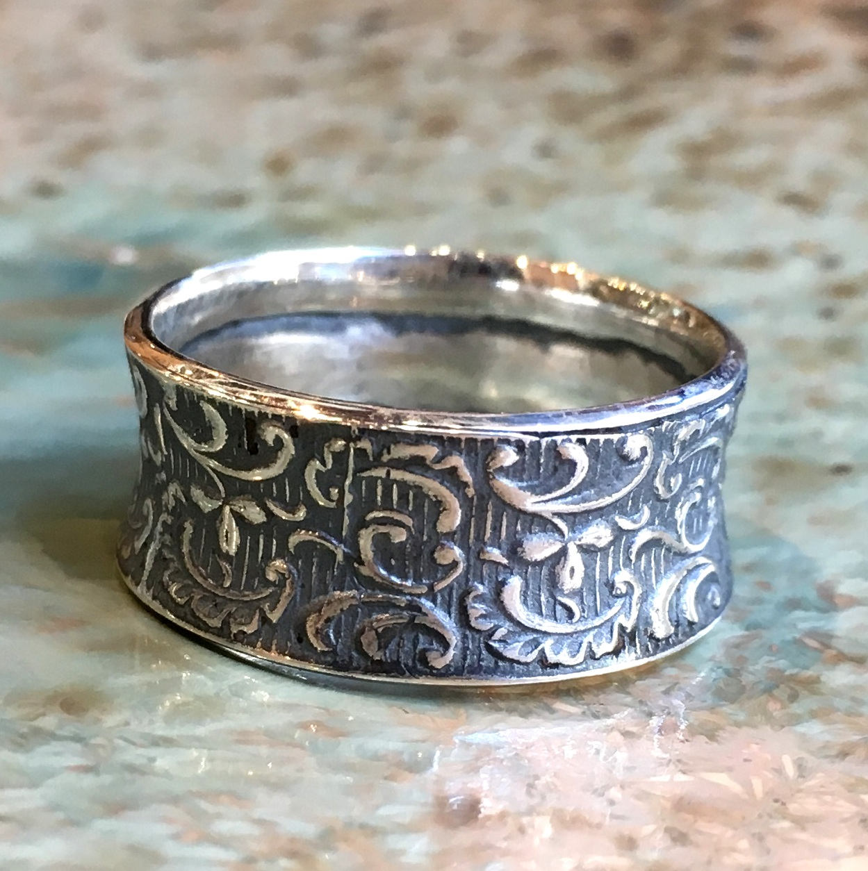 Sterling silver band, wide band, oxidized band, wedding ring, unisex ring, vine ring, filigree ring, oxidized silver - Simple life R2532