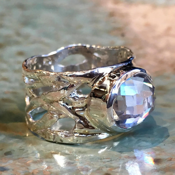 Silver clear Zircon boho ring