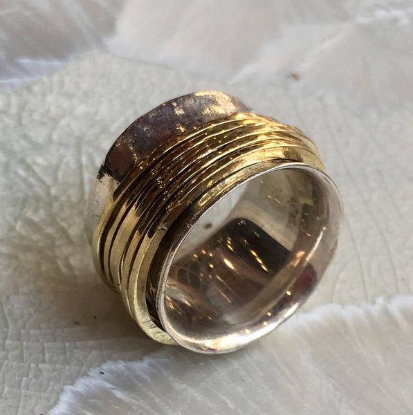 wide silver brass meditation ring