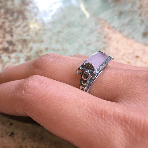 Sterling silver ring, rose quartz ring, gemstone ring, delicate silver ring, stone ring, rectangle stone ring - The sky is the limit R1400