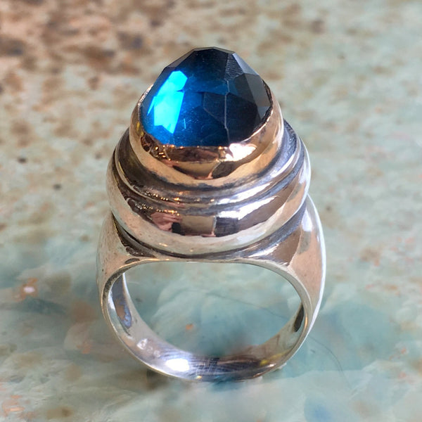 Silver Gold ring, London topaz ring, boho chic ring, statement engagement ring, bohemian ring, twotone ring, cocktail ring - Reach R2348