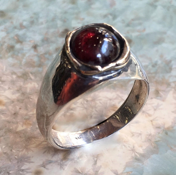 Garnet ring, two tones ring, silver gold ring, red stone engagement ring, modern ring, January birthstone ring, simple - Signs of life R2546