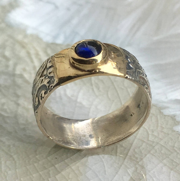 Blue sapphire Silver Gold Ring