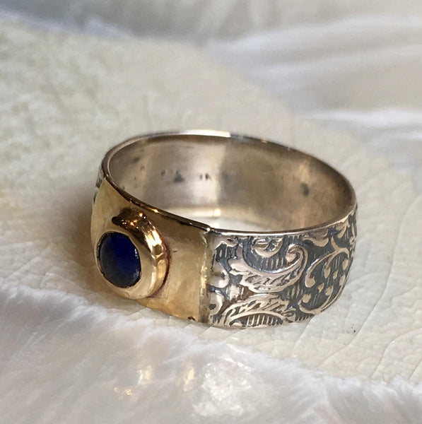 Blue gemstone Gold silver Ring