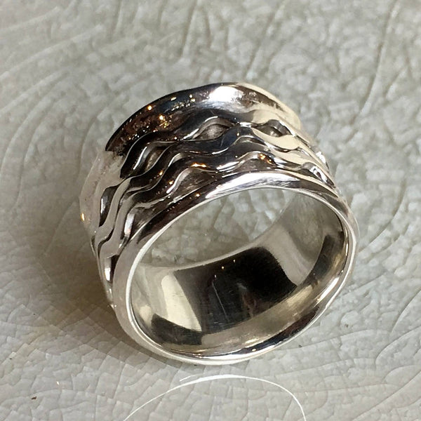Stacking wave rings, wedding band, Sterling silver band, meditation ring, Mens wedding ring, spinners ring,  mens band - Coming home R2549