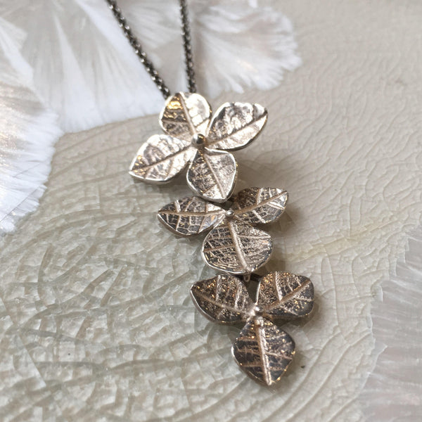 Leaves necklace, Silver necklace, botanical necklace, leaf necklace, floral pendant, botanical pendant, long pendant - Gold sunset N2083
