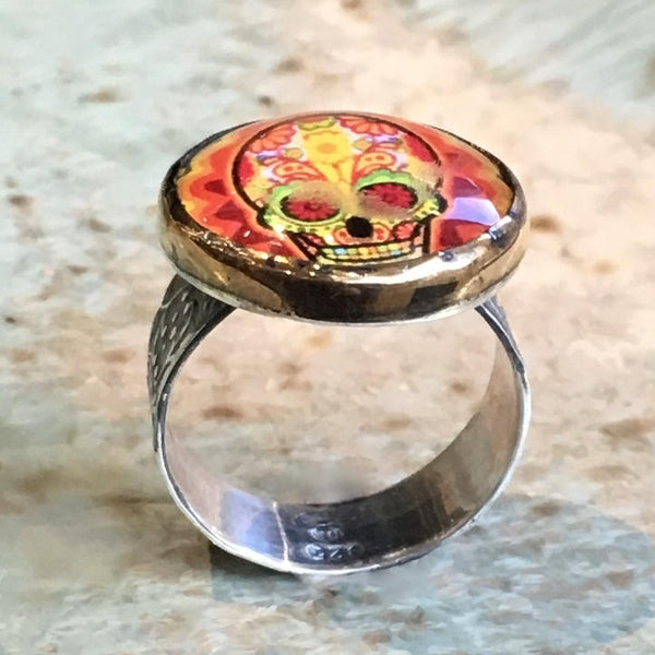 Skull ring, silver ring, statement ring, resin ring, day of the dead ring, boho ring, kitsch ring, frida kalho ring - The skull R2541