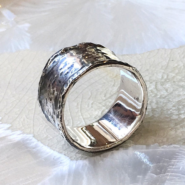 Wedding band, Sterling silver ring, Mens ring, unisex band, wedding ring, Wide Ring, rustic silver ring, hammered ring - Mister luv R2543