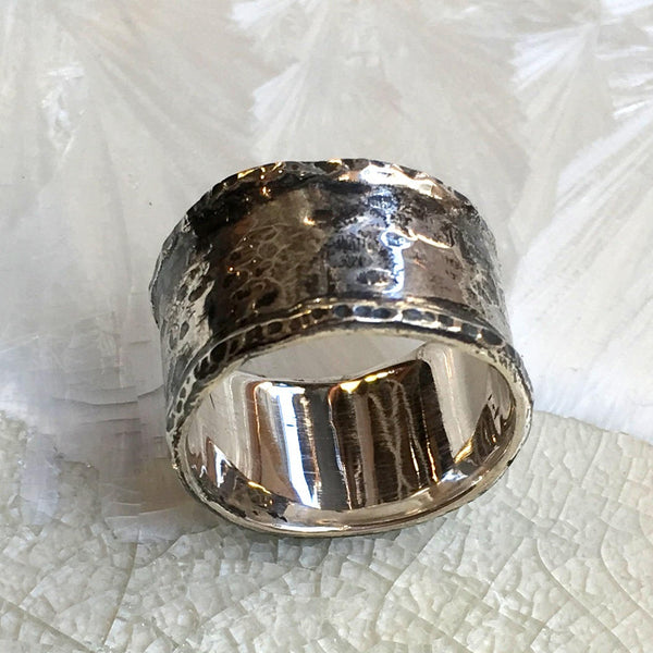 Wedding band, Sterling silver ring, Mens ring, unisex band, wedding ring, Wide Ring, rustic silver ring, hammered ring - Mister luv R2543