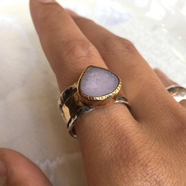 Rose quartz ring, silver gold band, spinner ring, Meditation Ring, wide silver ring, wedding engagement ring - Dance Into The Light - R2440