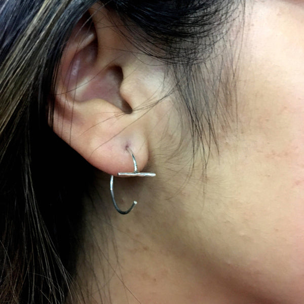 silver Hoops, Threader earrings, Hoop Earrings, Loop Earrings, Simple bar Earrings, minimal earrings, dainty earrings, casual - Safe E8085