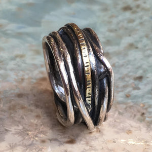 Wire wrap ring, oxidized band, Bohemian jewelry, Simple Ring, silver ring, unisex silver brass ring, two tone ring - Around we go R2547