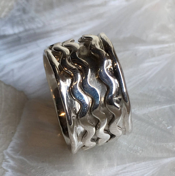 Stacking wave rings, wedding band, Sterling silver band, meditation ring, Mens wedding ring, spinners ring,  mens band - Coming home R2549