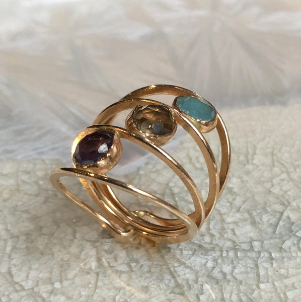 Mothers ring, birthstones ring, mothers ring, stacking rings, Solid Gold ring,  personalised ring, family gemstones ring - Bonded RG2551