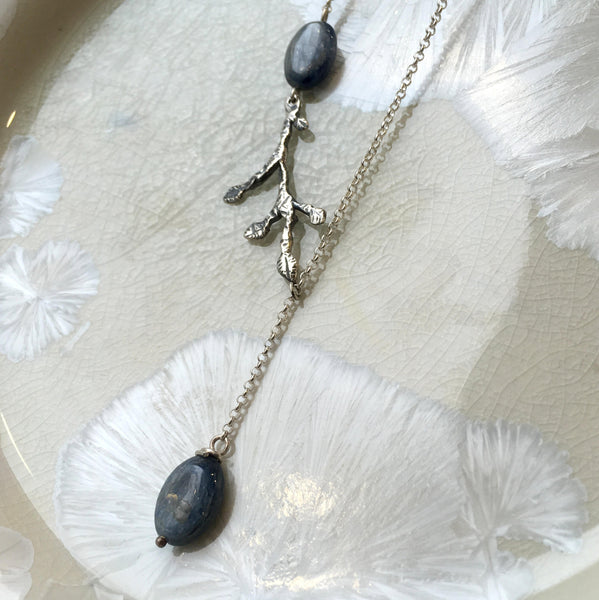 Minimalist necklace, Lariat Necklace, branch necklace, kynite necklace, nature necklace, gemstone pendant, botanical necklace -  N2086