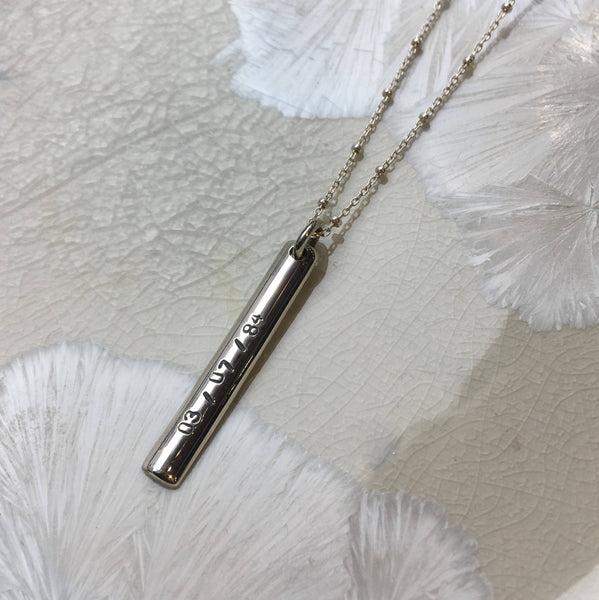 Stick necklace, personalised  Minimal necklace, date bar necklace, Layering Necklace, stamped silver pendant, Everyday Necklace - N2098