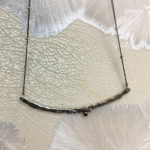 Silver Bar necklace, Minimalist birthstone necklace, Layering bar Necklace, simple garnet necklace, organic pendant, silver necklace - N2099