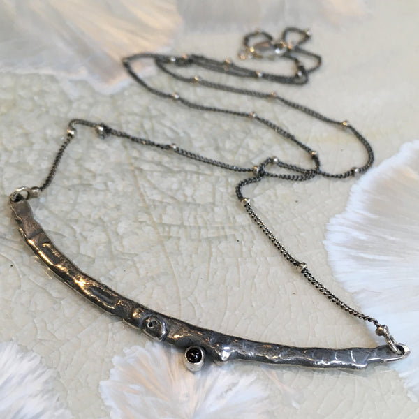 Silver Bar necklace, Minimalist birthstone necklace, Layering bar Necklace, simple garnet necklace, organic pendant, silver necklace - N2099