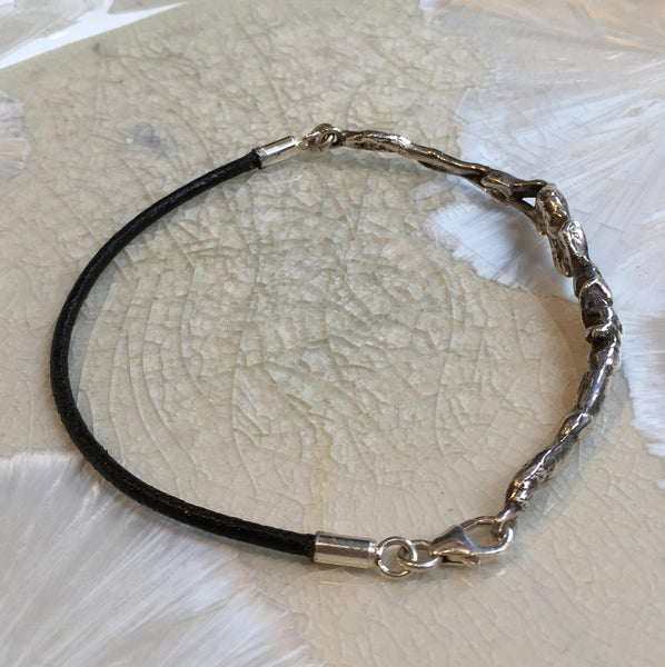Minimalist bracelet, bar bracelet, sterling silver bracelet, Layering bracelet, leather string bracelet, simple bracelet - My reality B3028