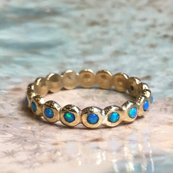 Opals Ring, Golden brass Ring, eternity ring, infinity ring, skinny ring, wedding band, multistone ring, wedding ring - Love actually RK2558