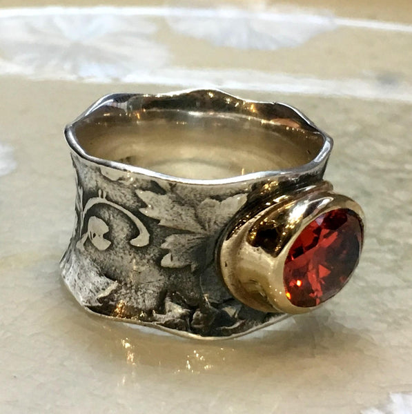 Orange quartz ring, Two tones ring, Sterling silver band, Vine ring, gold silver ring, engagement ring, gemstone ring - Orange sun R2544