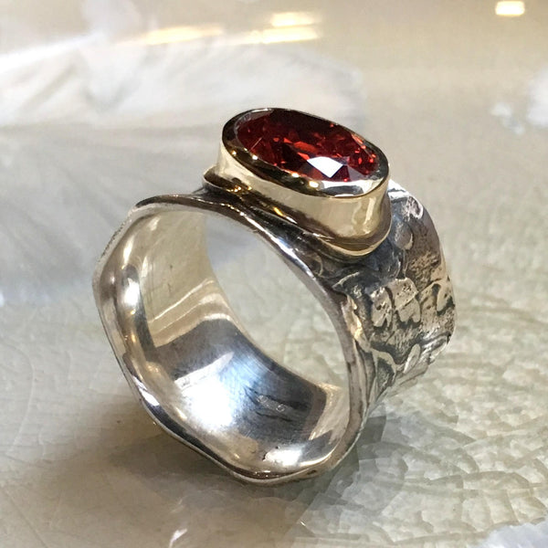 Orange quartz ring, Two tones ring, Sterling silver band, Vine ring, gold silver ring, engagement ring, gemstone ring - Orange sun R2544