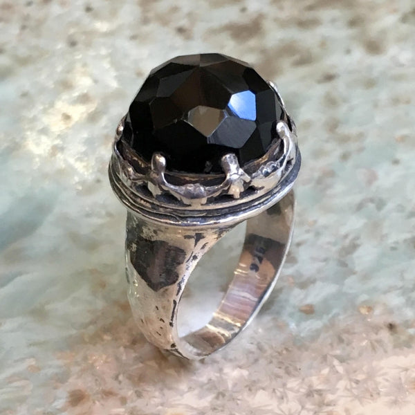 Sterling silver gold onyx gemstone cocktail ring
