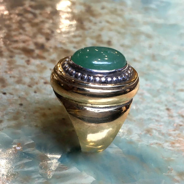 Silver brass ring, jade ring, boho chic ring, statement engagement ring, bohemian ring, twotone ring, cocktail ring - Green Mountain RK2556