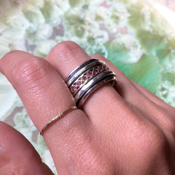 Rubies ring, Meditation ruby Ring, stacking rings, silver gold band, boho ring, wide silver band, eternity wedding band - Endlessly R1075LS
