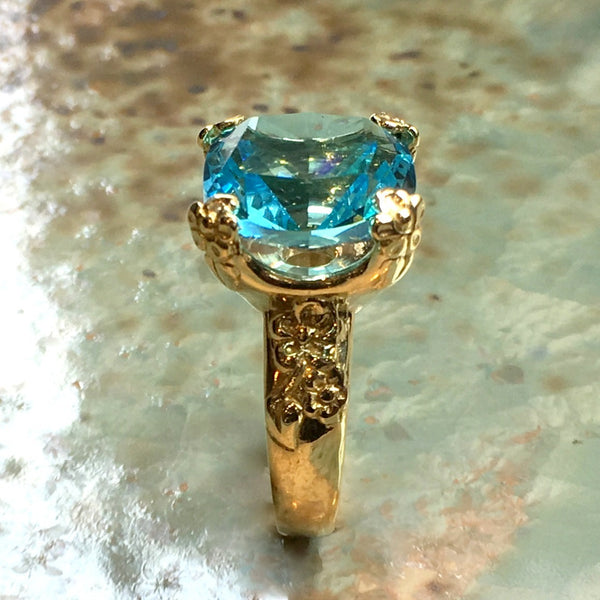 Lemon quartz ring, Gemstone ring, boho ring, Golden brass Ring, square engagement ring, statement botanical ring - Hello spring RK2272-8