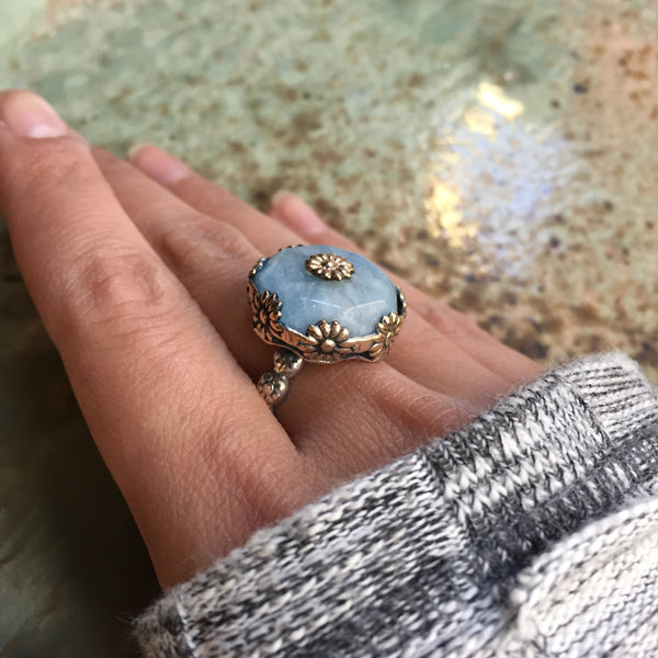 Aquamarine engagement cocktail ring