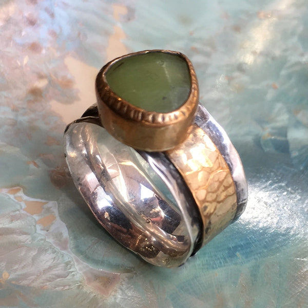 Green jade ring, spinner ring, Meditation Ring, silver gold band, wide silver ring, wedding engagement ring - Dance Into The Light - R2440