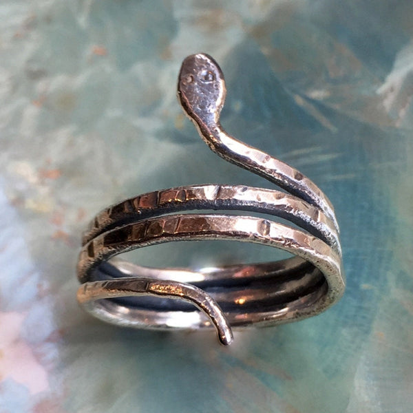 Silver snake ring, coiled snake ring, simple ring, thin band, Snake ring, thin snake band, stacking band, animal ring - Temptress R1770