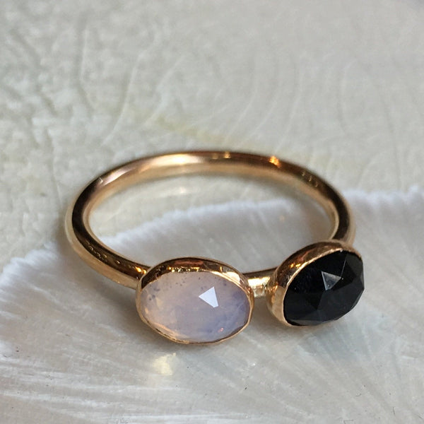 Birthstones ring, custom family ring, stacking ring, Mothers ring, Gold Filled ring, onyx opalite gemstone ring - Two of a Kind R2575