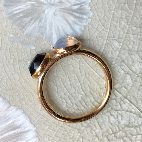 Birthstones ring, custom family ring, stacking ring, Mothers ring, Gold Filled ring, onyx opalite gemstone ring - Two of a Kind R2575